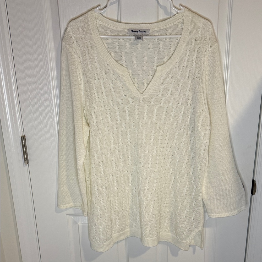Tommy Bahama Cream Split V-Neck Knit sweater lightweight XL